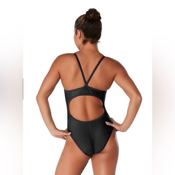 Speedo 2 Women's Solid‎ Flyback One Piece Black NWT in packaging - Picture 2 of 7